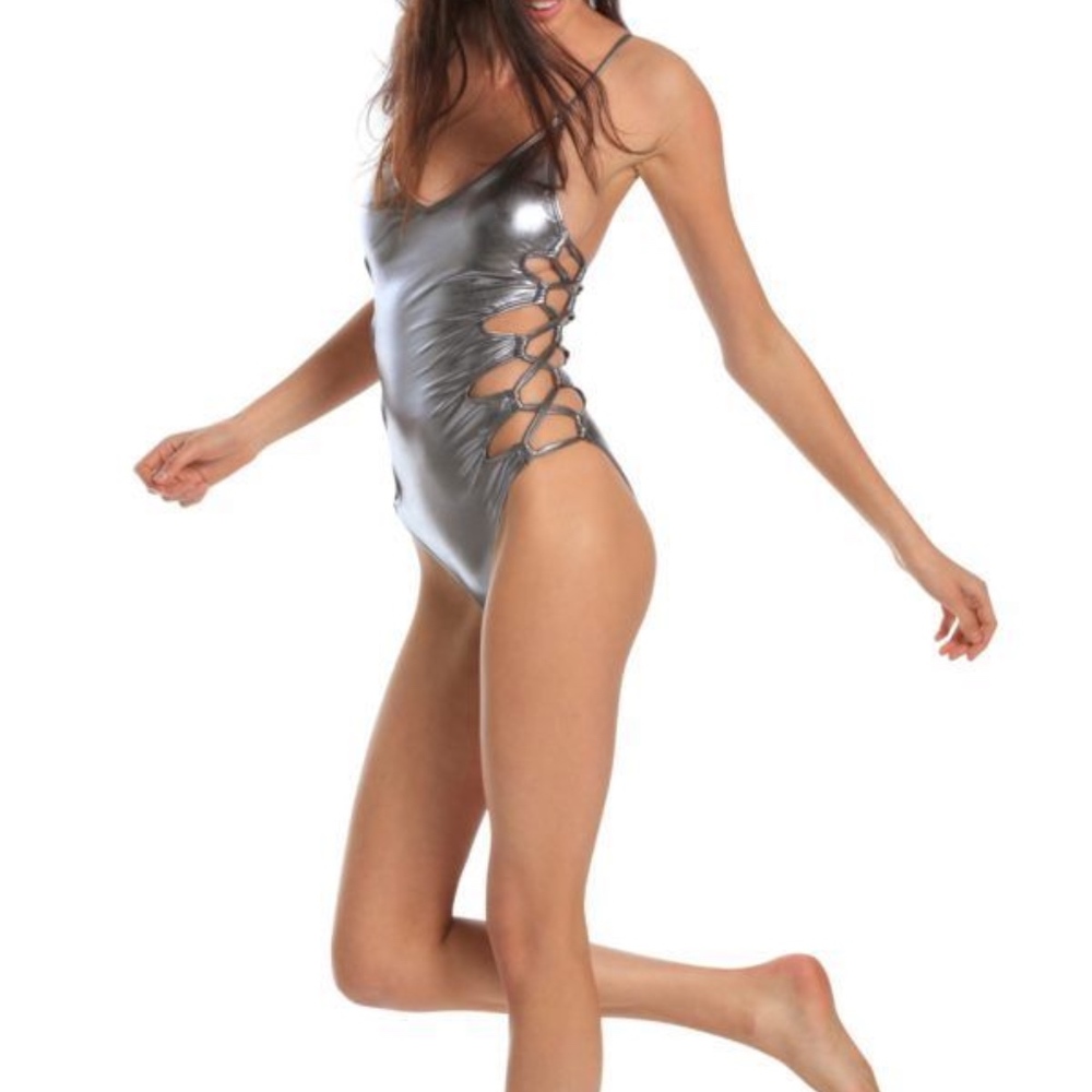 new Cabana Sol 1 pc Swim monokini XL silver sexy